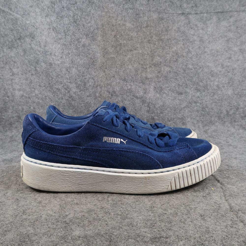 Puma Shoes Womens 8 Fashion Sneaker Lace Up Casual Platform Blue Leather Trainer
